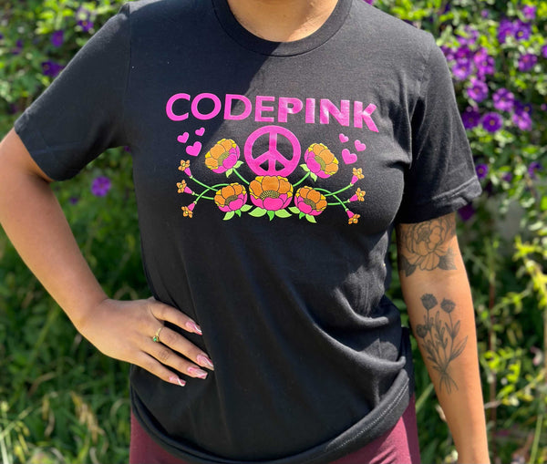 CODEPINK Black Floral T-shirt