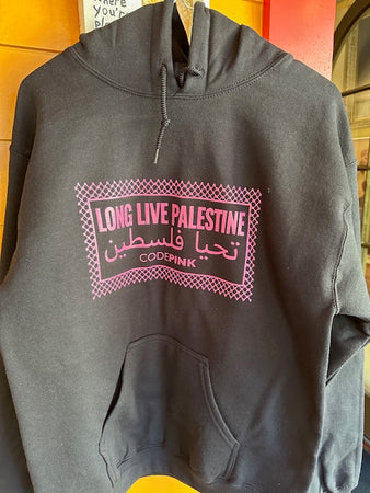 CODEPINK Long Live Palestine Black Hoodie Sweat Shirt