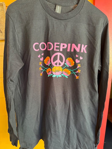 CODEPINK Black Floral Peace Longsleeve Shirt