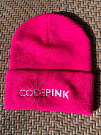 Hot Pink Knitted CODEPINK Beanie Hat