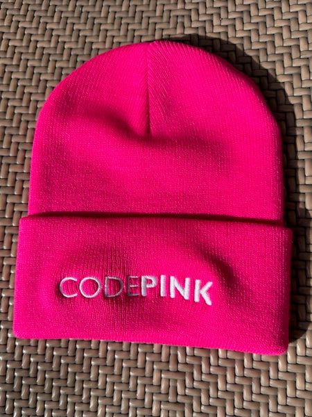 Hot Pink Knitted CODEPINK Beanie Hat