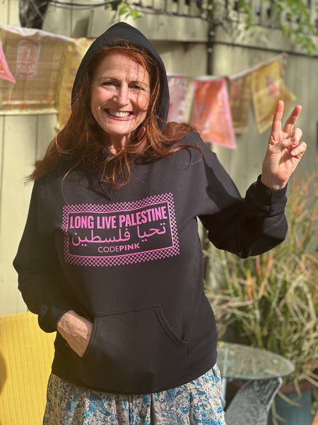 CODEPINK Long Live Palestine Black Hoodie Sweat Shirt