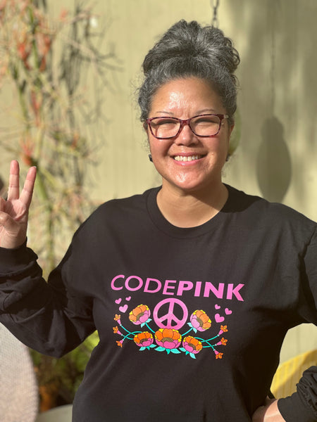 CODEPINK Black Floral Peace Longsleeve Shirt