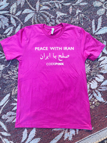 Peace With Iran Farsi Fitted Pink T Shirt - CODEPINK